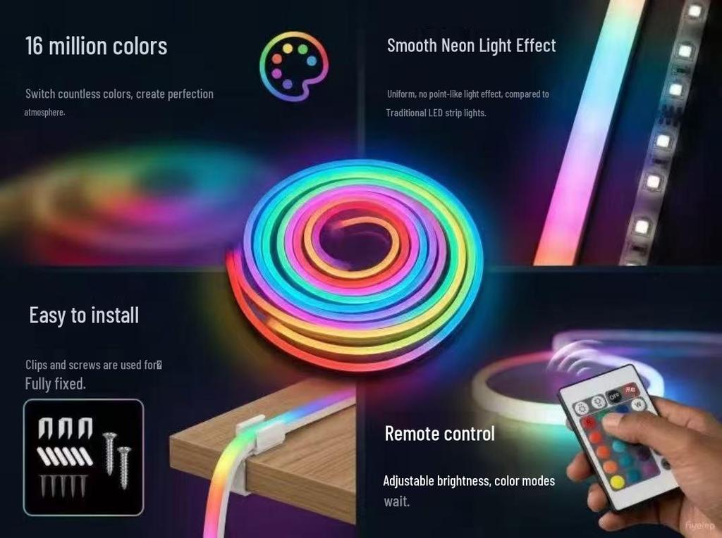 Гибкая RGB Неоновая Светодиодная Лента с 24-клавишным Контроллером