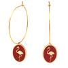 [Q2475] - Golden Red 'Flamingo' Steel Designer Hoop Earrings - 33 Mm - 18x14 Mm