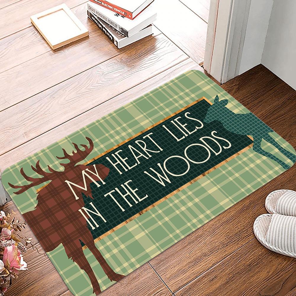 Vintage Wood Forest Deer Moose Elk Welcome Decorative Doormat,Wildlife Animal Deer Floor Mats,Farmhouse Decor For Home Bedroom