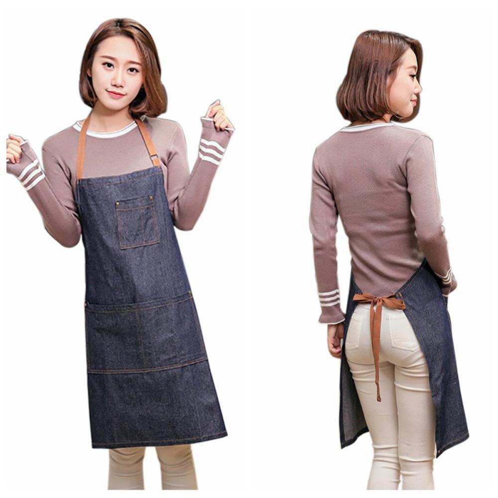 Kitchen With Pocket Chef Restaurant Anti-oil Women Bib Denim Apron Burp Cloth Cleaning Tool