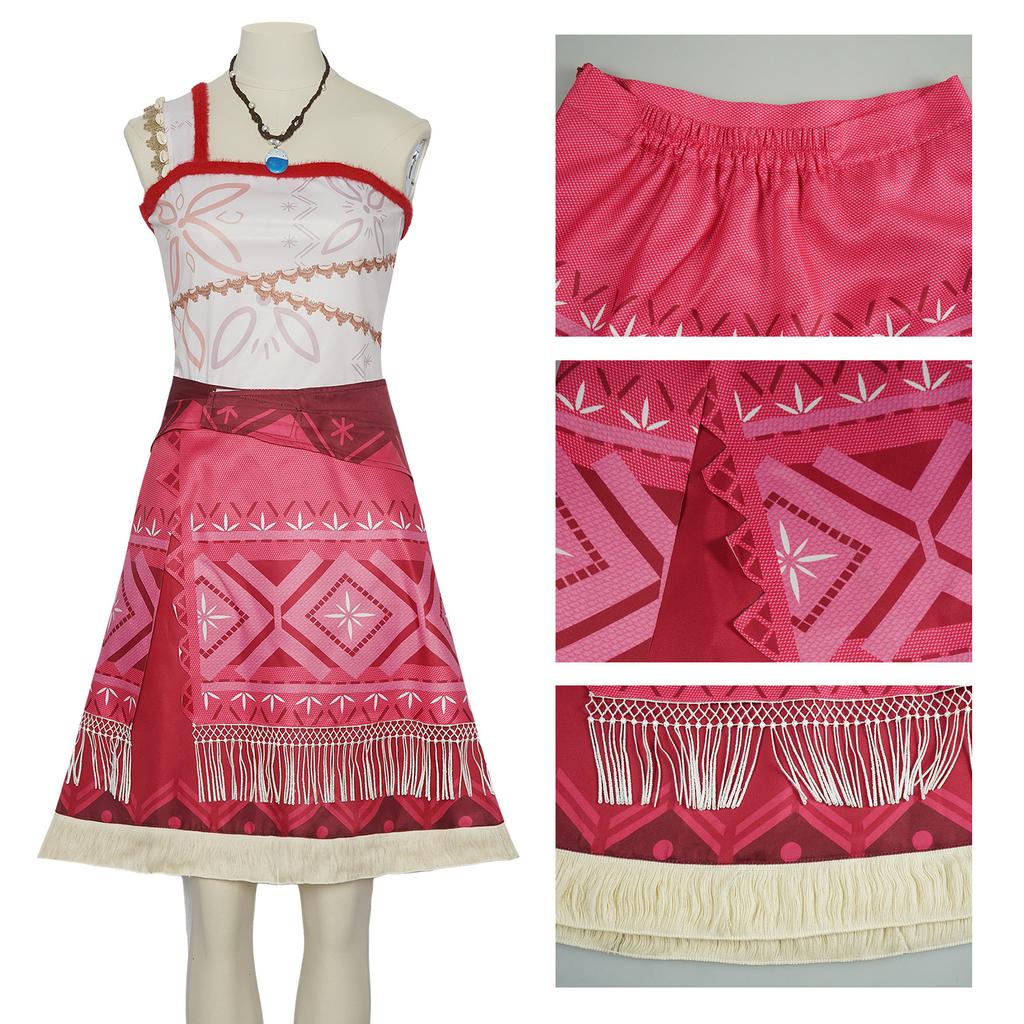 Костюм для косплея Моаны Женский наряд для приключений Комплект юбки Платье принцессы для переодевания с ожерельем для Хэллоуина Карнавальной вечеринки