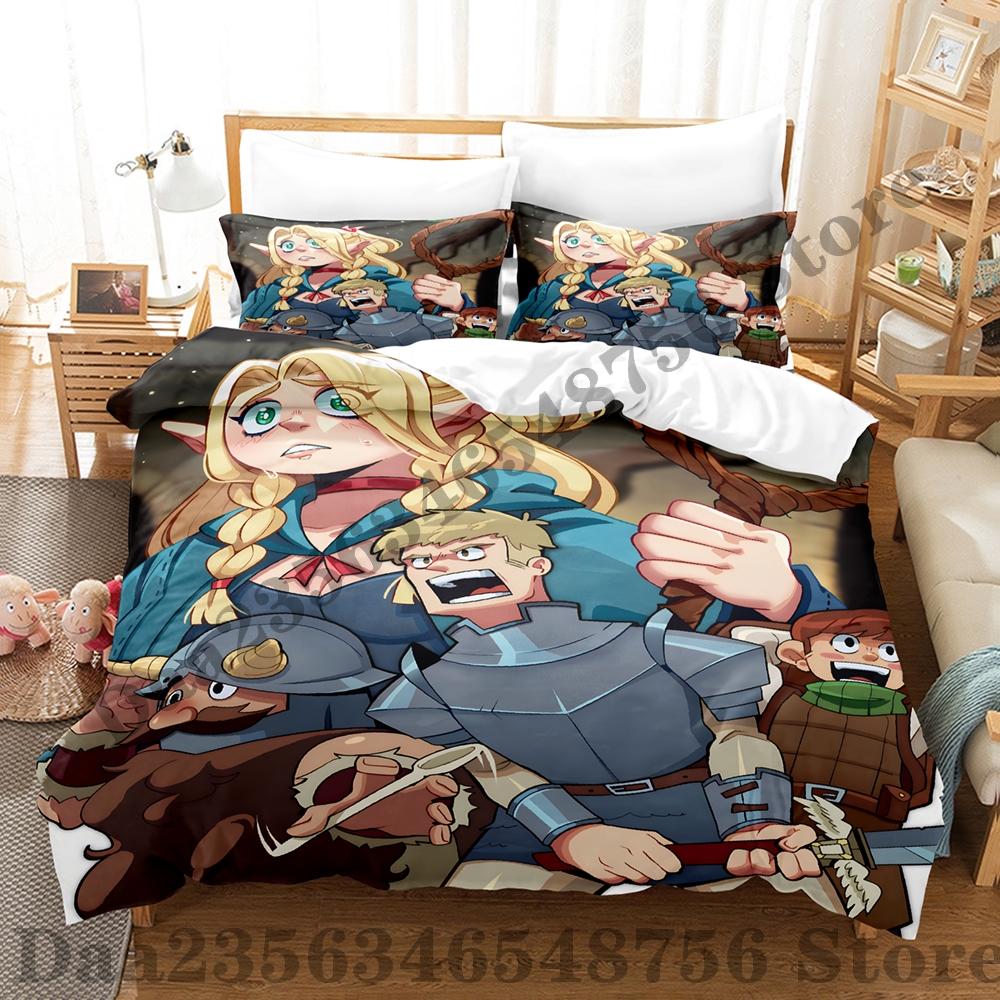 Delicious in Dungeon Bedding Set Single Twin Full Queen King Size Bed Set Adult Kid Bedroom Duvetcover Sets Anime Bed Sheet Set