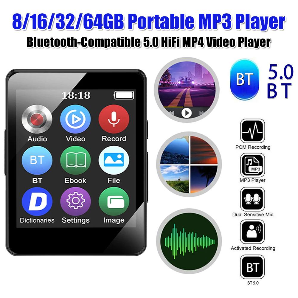 Портативный MP3-плеер 8/16/32/64 ГБ HiFi с поддержкой Bluetooth 5.0 Музыкальный плеер MP3 1,8-дюймовый экран MP3 Студенческий Walkman Подарок для детей
