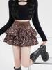 Женская леопардовая юбка Y2k Shoujo Girl Aesthetic 2000s Mini Ruffles Skirt Gyaru Coquette с эластичной талией Cyber Punk Cake Skirt