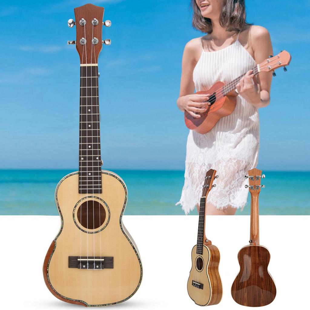 23in Ukulele Spruce Board Natural Wood Color with Tail Pin Strings Musical Instrument