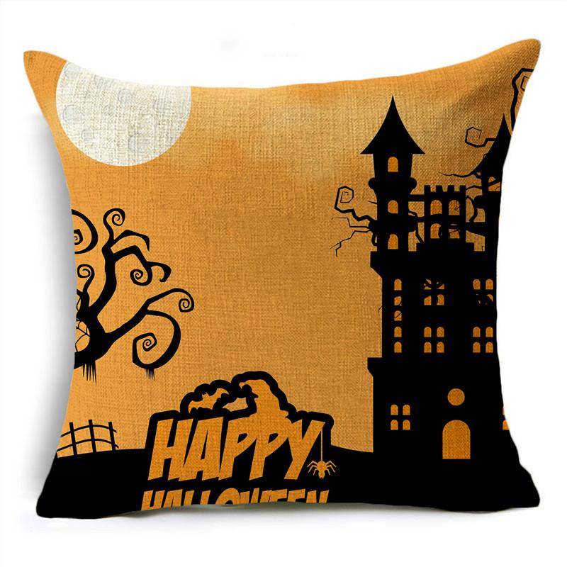 Orange Scary Halloween Night Witch Haunted House Linen Throw Pillowcase Decorative Cushion Cover For Sofa Livingroom Party