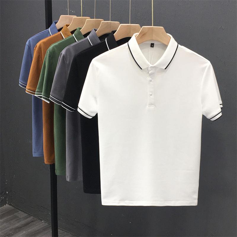 Men's High-End Pearl Ice Silk Polo Shirt, Summer 2023, Short-Sleeved Business Lapel T-Shirt