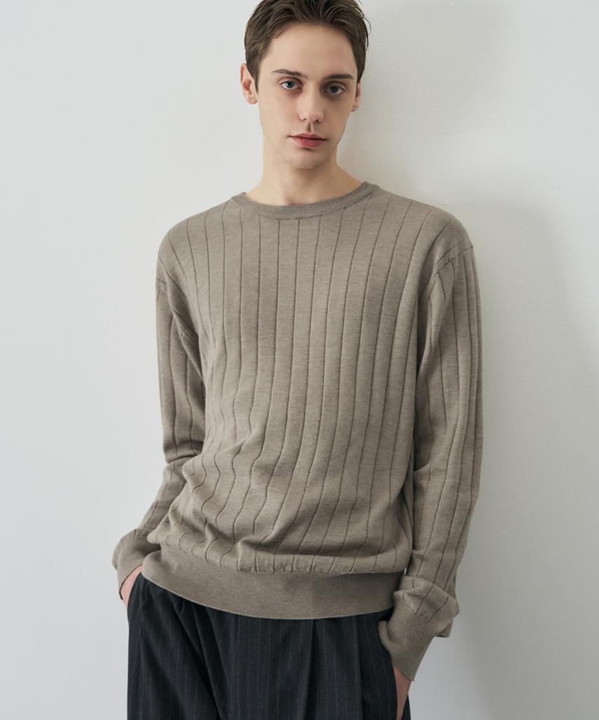 DRAW FIT Wool Supple Ribbed Round Knit [3 Colors]