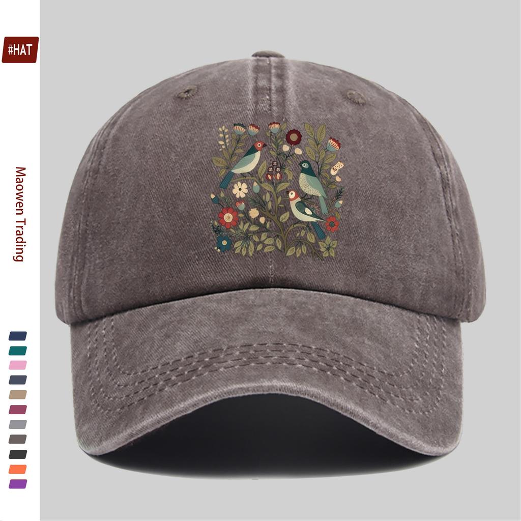 pc pcs Vintage Botanical Floral  Bird Print Trucker Cap  Adjustable Snapback Baseball Hat Suitable for Men  Women Lightwei