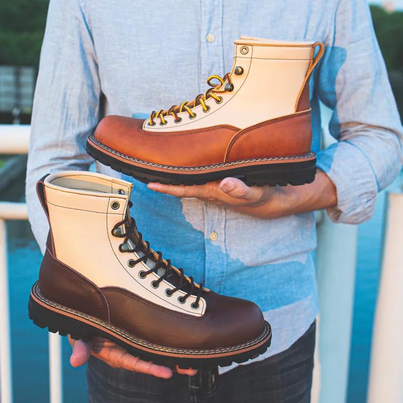 2024 г. Высокие ботинки из натуральной кожи, мужская кожаная обувь, модные мужские ботильоны для мотоциклистов, мужская обувь, зимние ковбойские сапоги на шнуровке