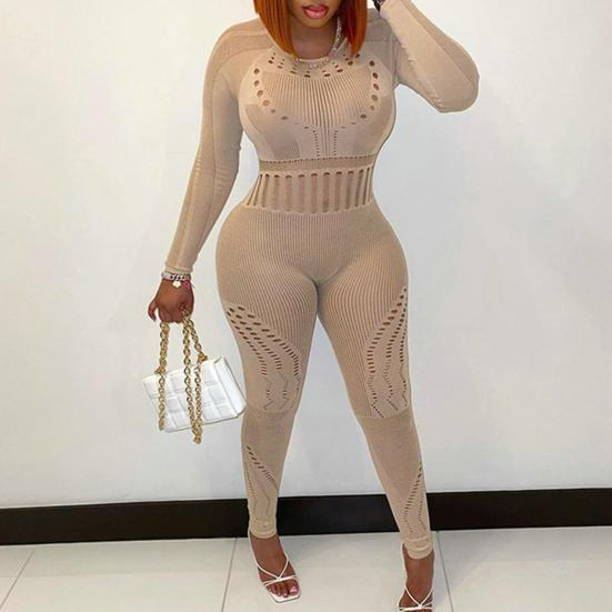 Женский комбинезон, модный ажурный дизайн, летний комбинезон с длинными рукавами, простой сексуальный однотонный женский комбинезон, летний комбинезон для женщин
