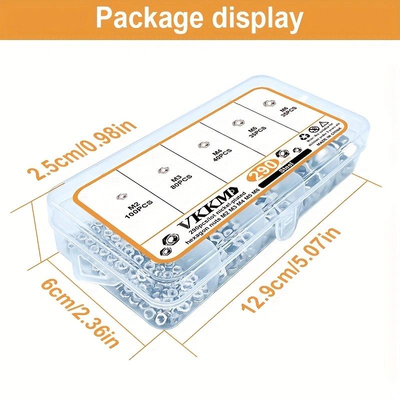 290 шт. никелированных шестигранных болтов и гаек M2 M3 M4 M5 M6, подходящих для автомобильной, велосипедной, инженерной техники и других видов оборудования