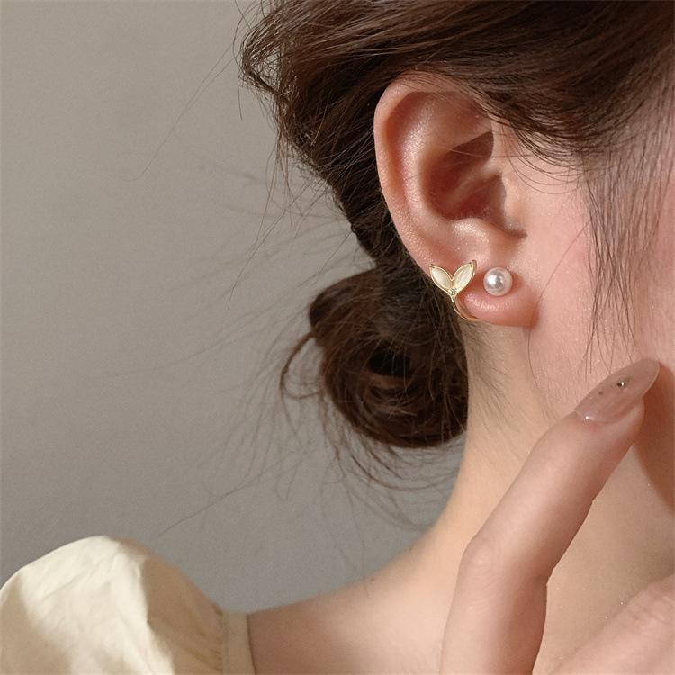 111 Silver Needle Super Fairy Opal Fish Tail Earrings Female Simple Two Wear Temperament Earrings Temperament Versatile Pearl Earrings