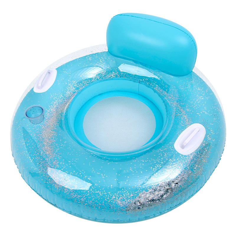 Inflatable Sequin Seat Floating Drainage Upper Backrest With Handle Lounge Chair Floating Swimming Ring Premium