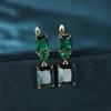 Rectangle Golden Pair 1 Color Cut Green Stone Drop Earrings Wedding Band Princess Jewelry Gifts