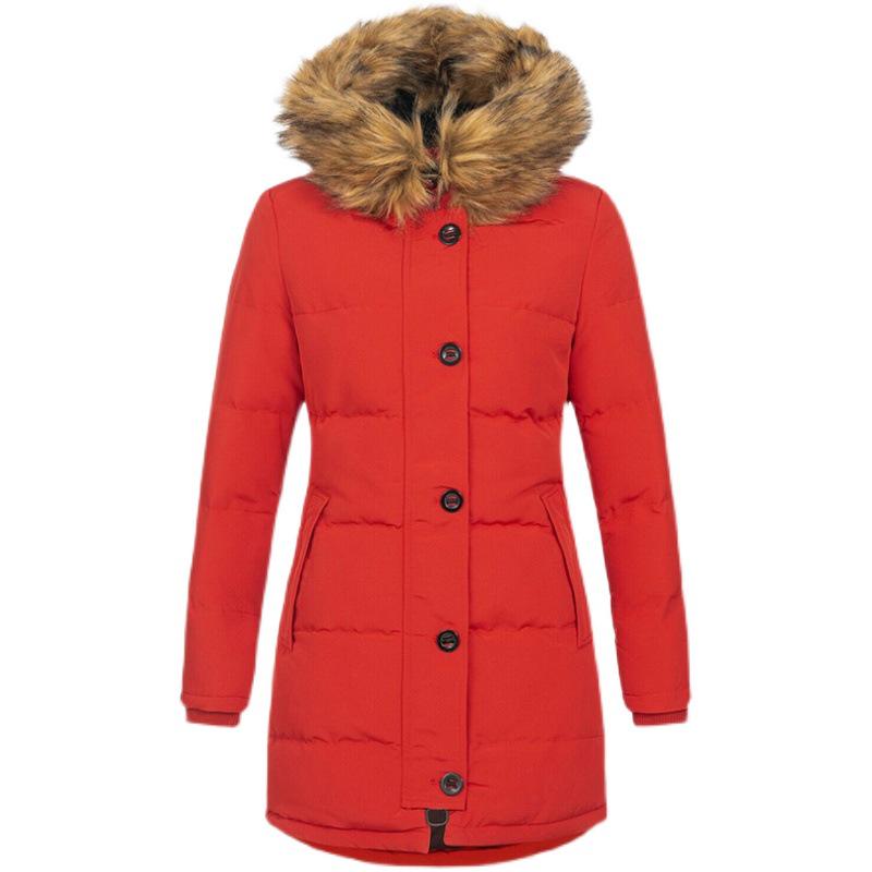 Women's Hooded Slim Fit Cotton Coat - European & American Style, Mid-Length, Solid Color, Warm Outerwear for Autumn & Winter