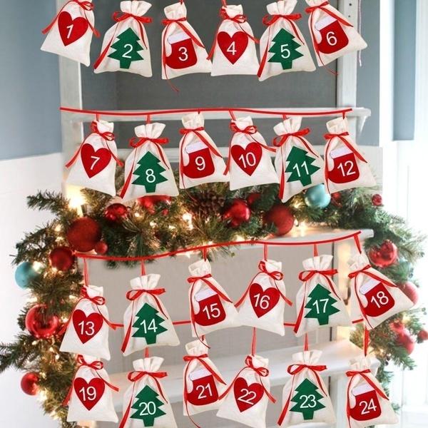 Christmas Decoration for Home Date 1-7 1-12 1-24 1-31 Fabric Christmas Advent Calendar Garland Wall LS