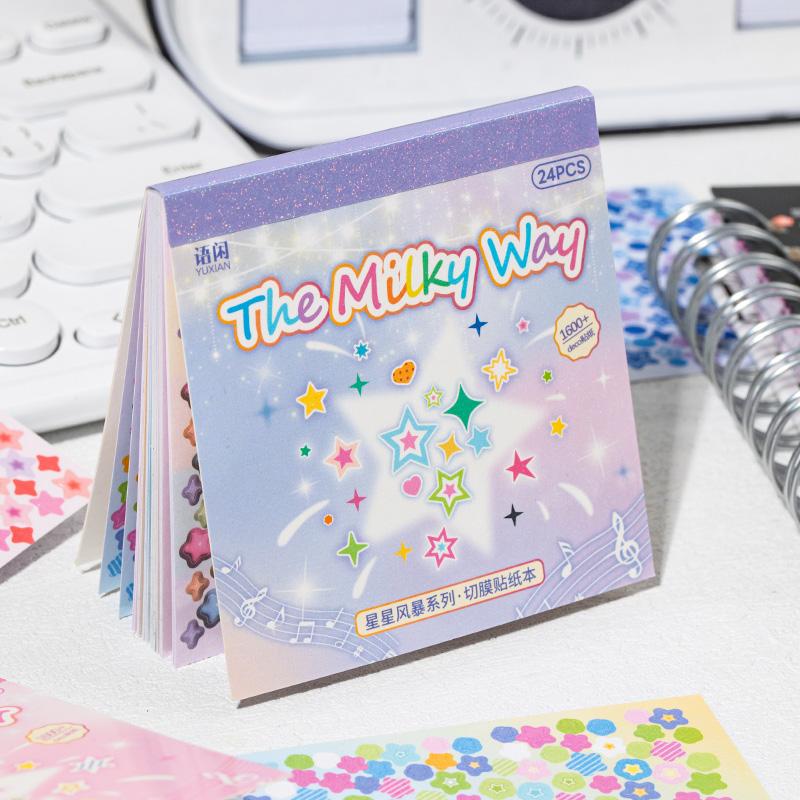 24Pcs/book Cute Die-cut Flash Decorative Stickers Book DIY Scrapbook Phone Case Decoration Collage Material Aesthetic Stationery