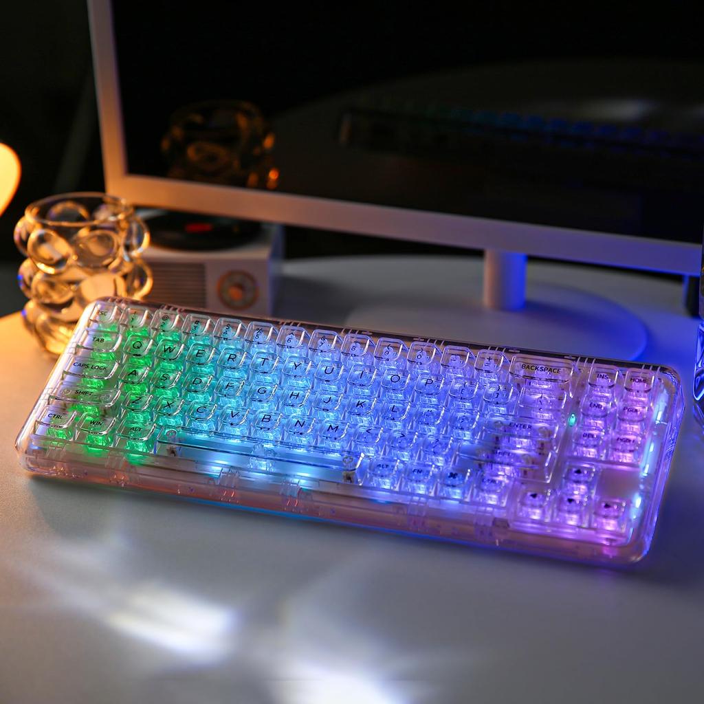 Механическая игровая клавиатура YUNZII X71 с прозрачной 71 RGB для сертификации по техническим стандартам, колпачки Ice Keycaps, клавиши, 68% раскладка, беспроводная,