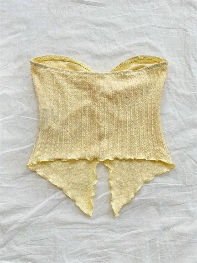 Кроп-топ phumee Без спинки Топ-труба Без бретелей Перекрученный узел A2361