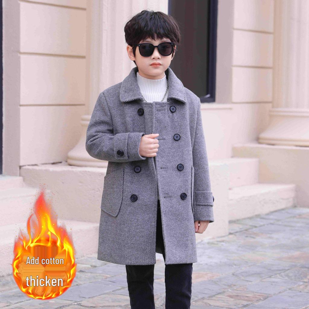 Шерстяное хлопковое пальто для мальчиков - Коллекция Весна/Осень 2025 для детей среднего/большого возраста