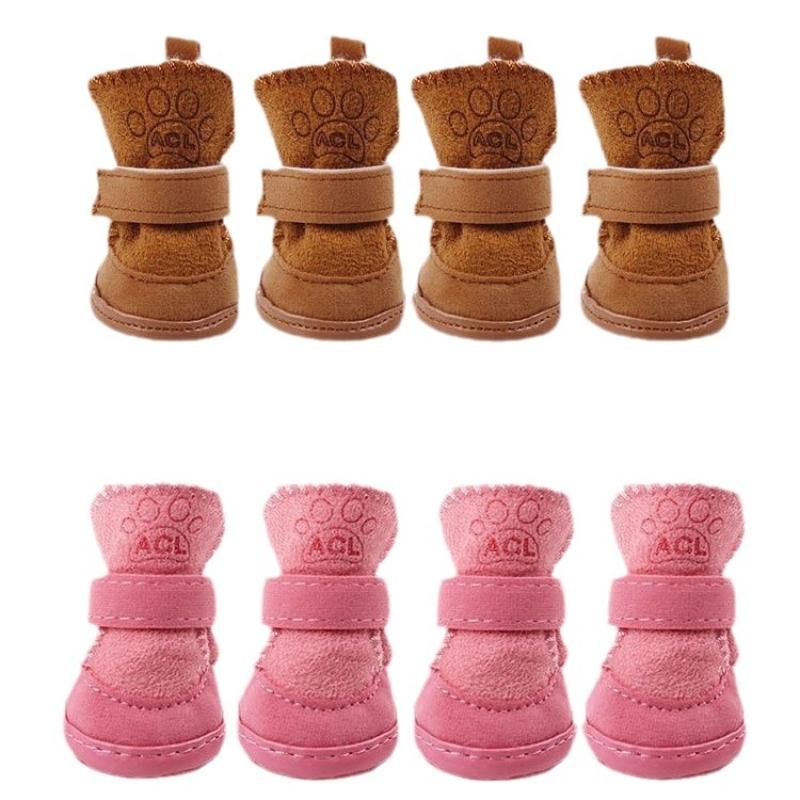 4Pcs Pet Snow Boots Thickened Plush Warm Cotton Non-slip Shoes Small Big Dog Sports Shoes Supplies Anti Fouling Won't Fall Off