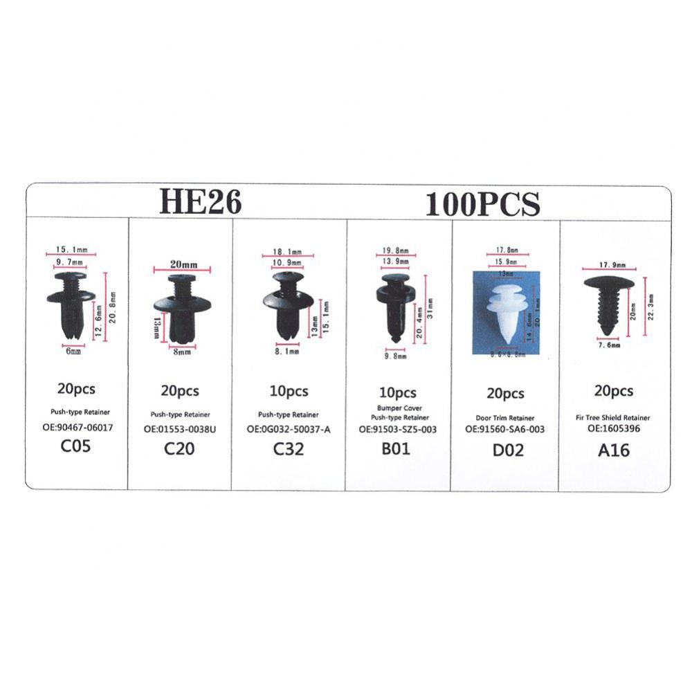 100 шт. автомобильных зажимов для крепления автомобиля, 6 размеров, набор фиксаторов для обшивки дверей, заклепок с инструментом для разборки