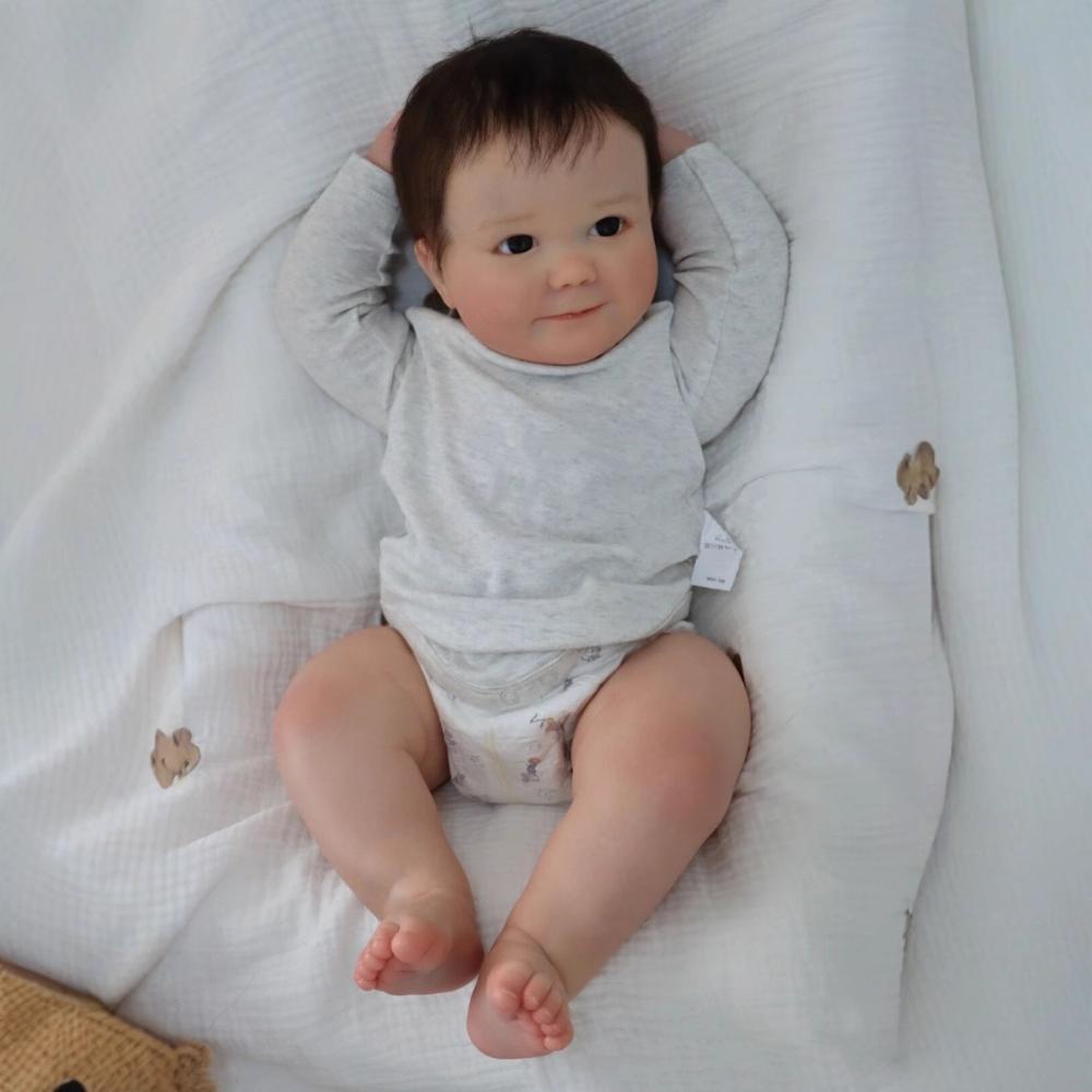 Cute Big Size Realistic Fat Bebe Reborn Dolls JUNE Awake 60cm Cloth Body Vivid Cuddly Newborn Doll Cosplay Boy Baby Toy Doll Lifelike Simulation Dolls