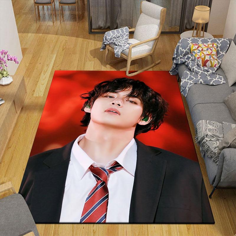 V Flannel Printed Carpet, Home Sofa Decoration for Living Room & Bedroom, Non‑Slip Play Flannel Floor Mat for Game Room