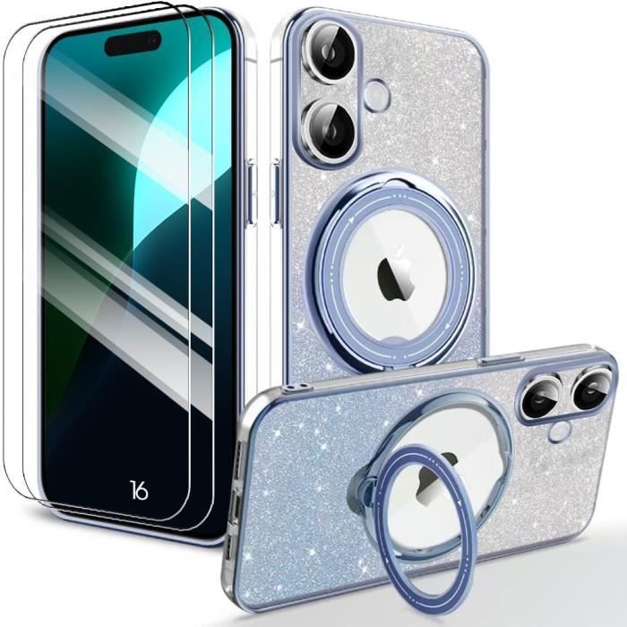 Coque de protection - BOOLING - pour iPhone 16 - Silicone - Support magnétique - 2 verres trempés