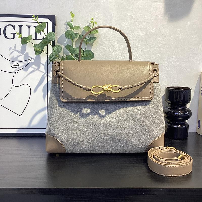 Трансграничная высококачественная шерстяная сумка-тоут женская 2026 новая с пряжкой-бантом сумка через плечо сумка-мессенджер