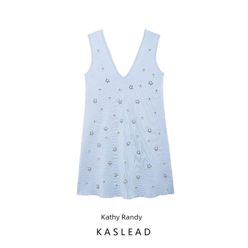 Kaslead New Arrival Women's Fashion Style Fashion Jewelry Beading Knitting Mini Dress 2142081