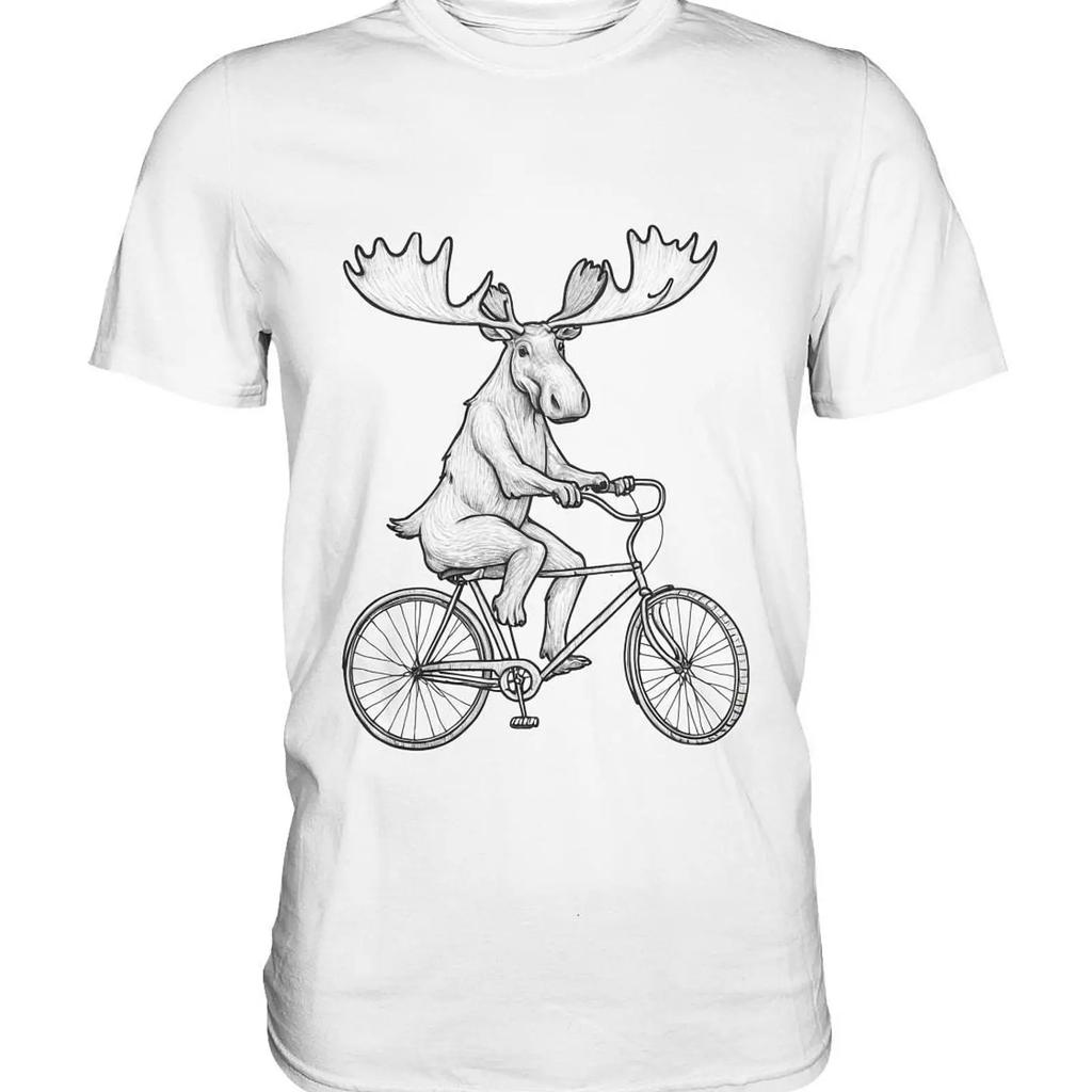 Moose on Bicycle Premium T Shirt vintage Washed Stretched Soft streetwear Casual Comfortable Slightly graphic Stylish fashion