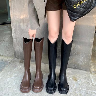 V-образный вырез сзади с молнией, но выше колена, женские высокие сапоги на платформе, рыцарские сапоги