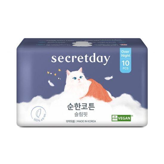 [100% Pure Cotton] Secretday Pure Cotton Slim Fit Sanitary Napkin, 6 Types, Choose 1 (Long Liner/Medium/Large/Overnight/Wearable Overnight)