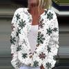 Women's Fashion Christmas Printed Long Sleeve Knitted Cardigan Button Down Jacket