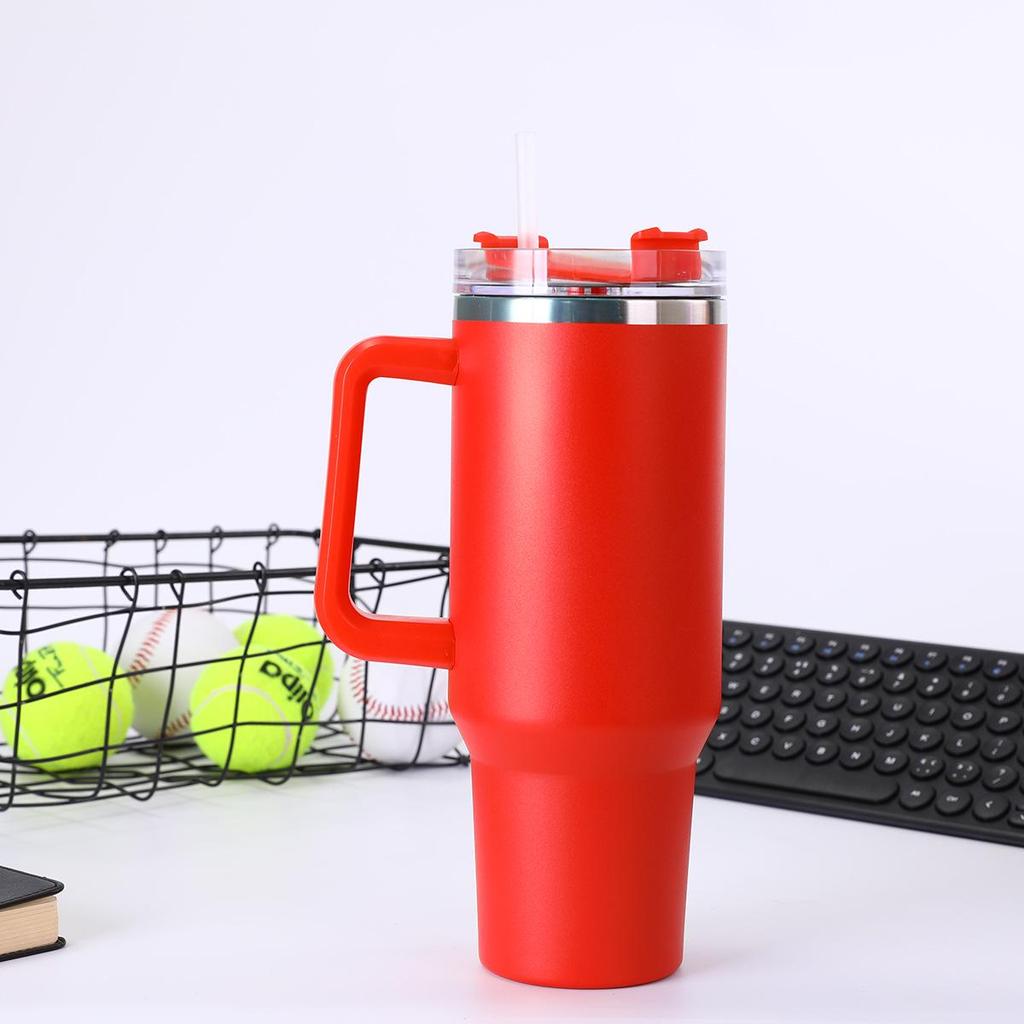 Автомобильная кружка из нержавеющей стали объемом 40 унций с ручкой и трубочкой, изолированная для холодных напитков