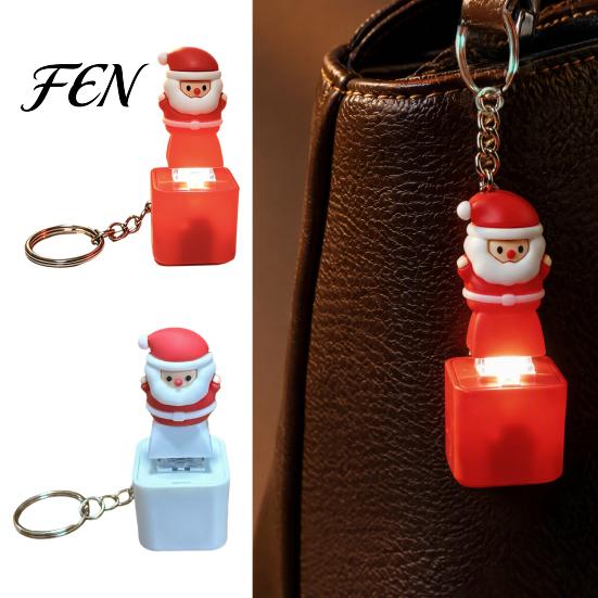 LED Festive Sound Pendant Santa Light Keychain, Interactive Glowing Christmas Ornament with Tunes, Holiday Sensory Play Tool USB-C Rechargeable Fidget