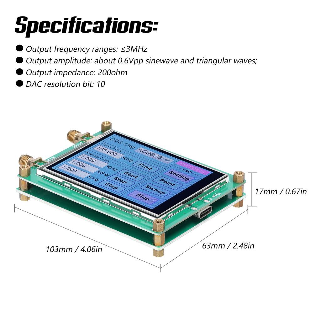 Touching Screen DDS Module Signal-Generator 10Bit DAC Sinewave Squarewave Triangularwave Signal