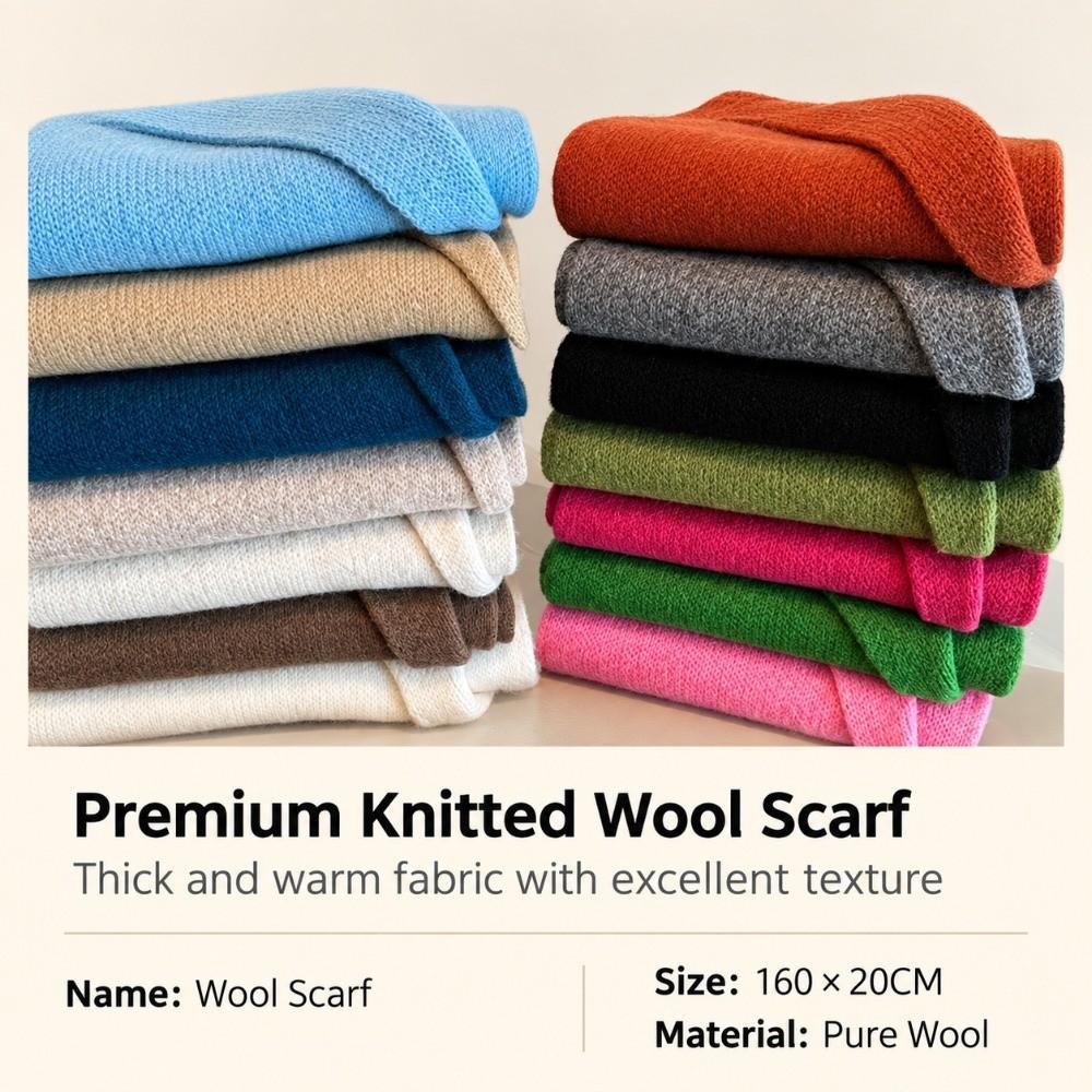 160cm*20cm Pure Wool Scarf Solid Color Neck Warmer Wrap Warm Warm Winter Scarf For Men Women