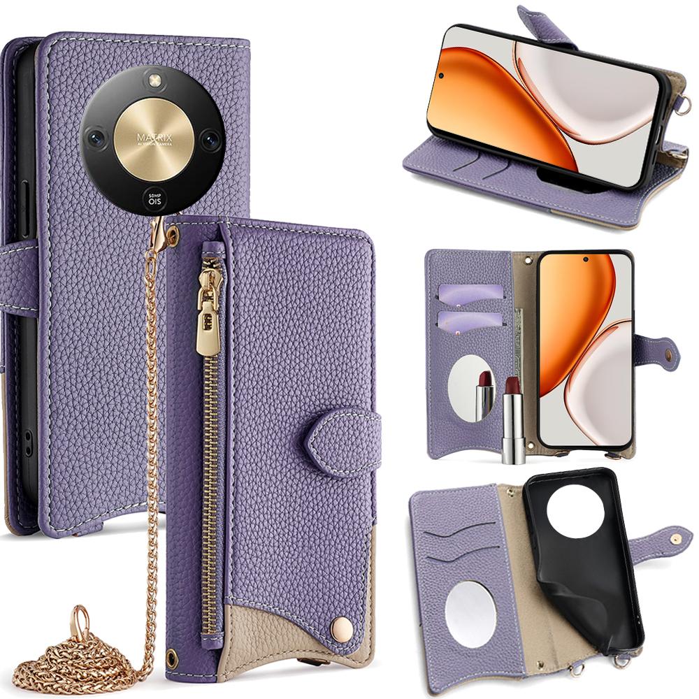 Кожаный чехол-кошелек с подставкой для Honor X70 5G, стиль «неправильный хвост» с цепочкой