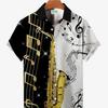 Men's Casual Shirt 3D Music Note Printed Hawaiian Men's Short Sleeve Lining