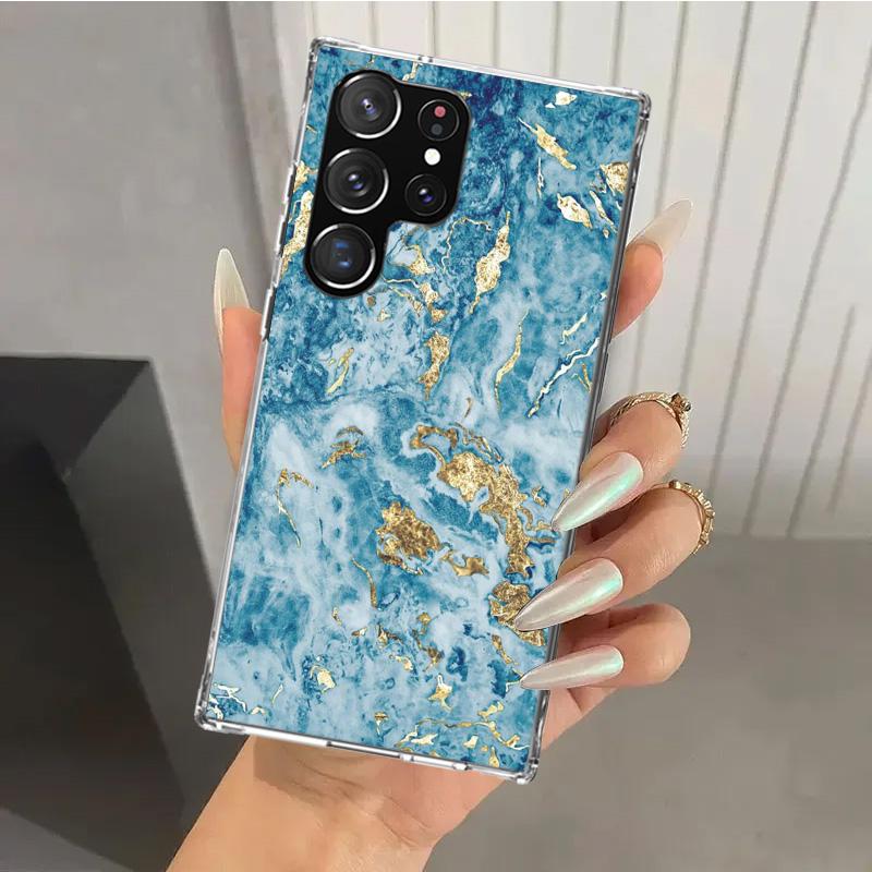 Модный Золотой Розовый Геометрический Мраморный Чехол для Телефона для Samsung Galaxy S26 S24 S23 Ultra S25 Edge S22 S21 Plus S20 FE + Мягкая Печать Она