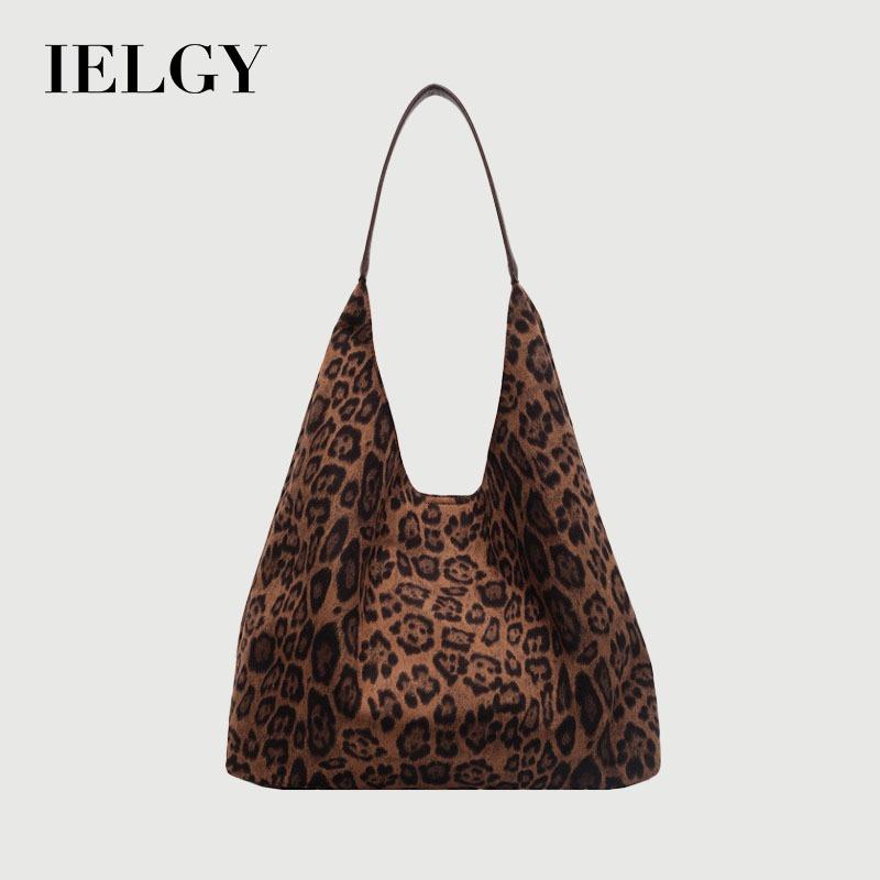 Ielgy Retro Fashion Leopard Print Tote Bag Korean Version Trendy Casual Large-Capacity One-Shoulder Female Bag