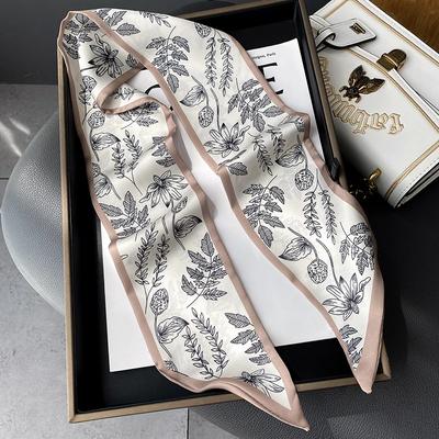 Fashion Print Hair Ribbon Scarf Women Neck Tie Bag Scarfs Satin Silk Skinny Headscarves Ladies Foulard Floral Bands 2024 New