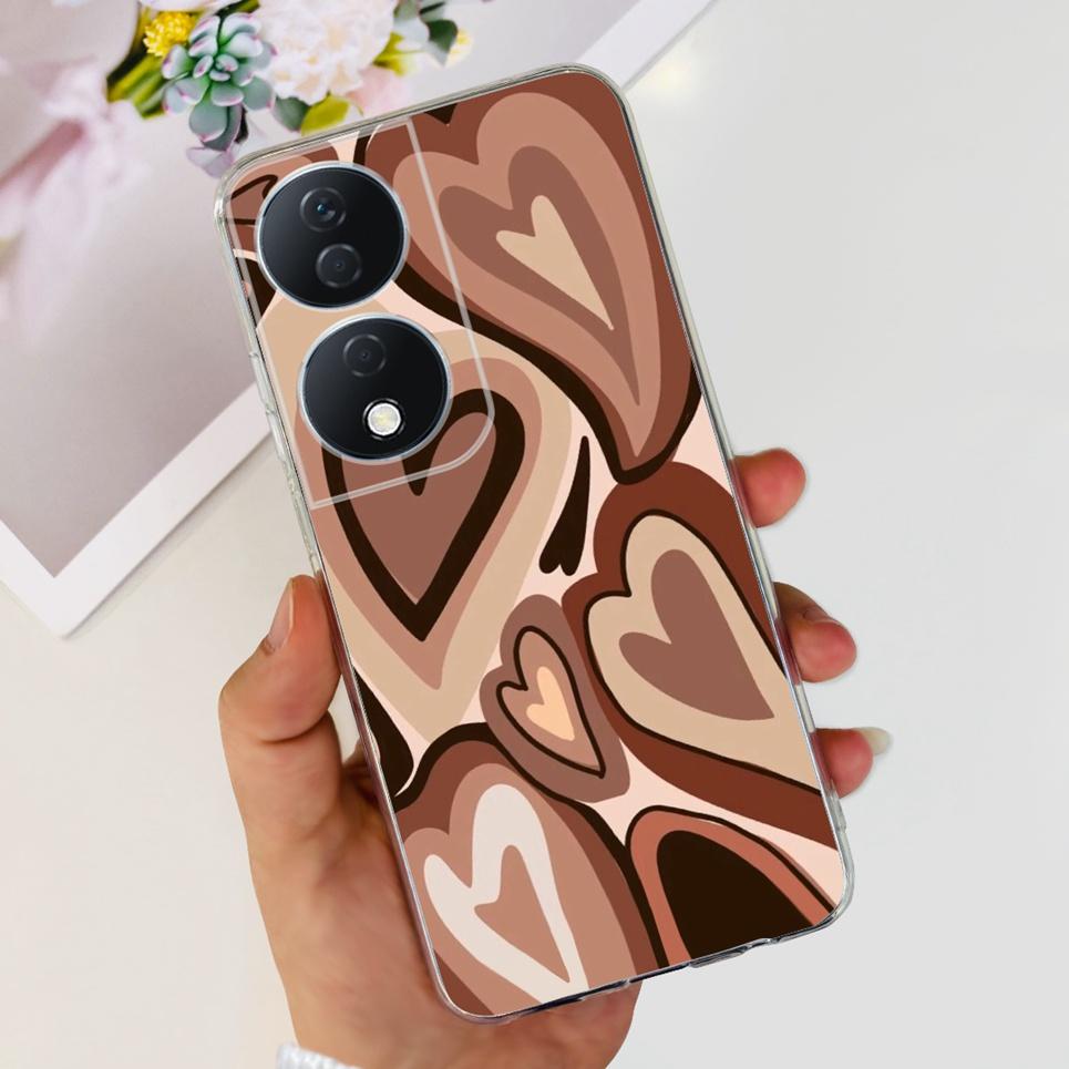 For Cover Honor X7b 5G Case For Honor X8B 4G Love Heart Women Fashion Luxury Pattern Housing Etui Huawei HonorX8b Soft Clear TPU