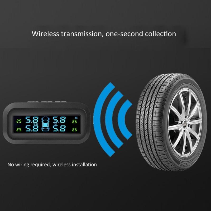 Беспроводная система контроля давления в шинах (TPMS) для транспортных средств малого размера с 4 колесами, Включает 4 датчика, Питание от USB и солнечной энергии