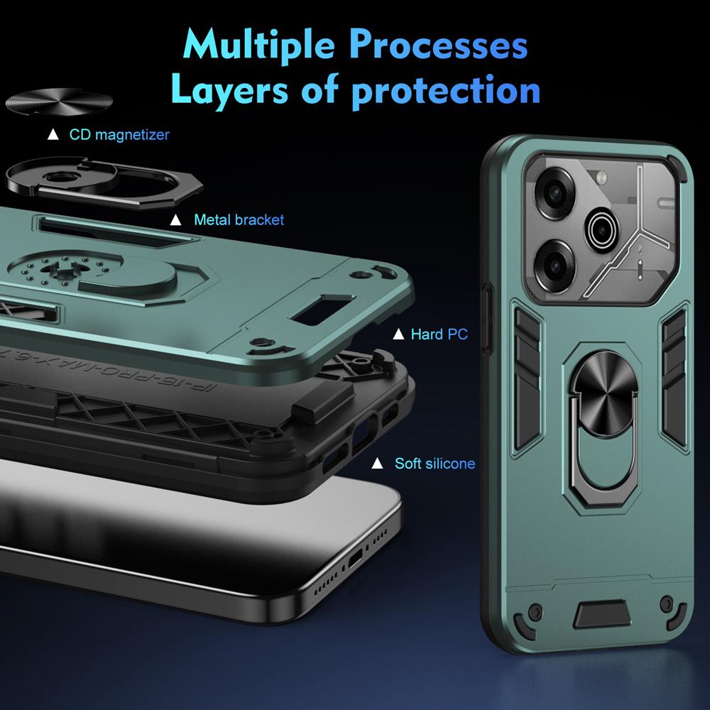 KEYSION Shockproof Armor Case for TECNO Pova 6 Pro 5G Soft Silicone+PC Ring Stand Phone Back Cover for Tecno Pova 6 6 Pro 5G