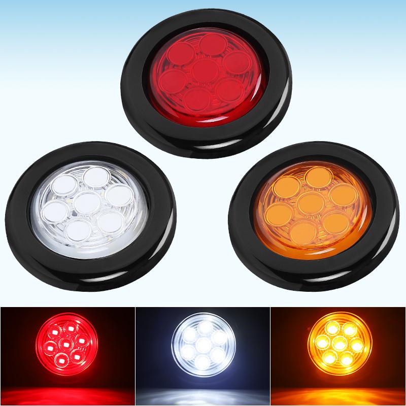 12V 2 inch Round Tail Light 7 LED Side Marker Lights Flush Mount Signal Lamp For Car Truck Trailer Tractor Pickup ATV Bus Lorry