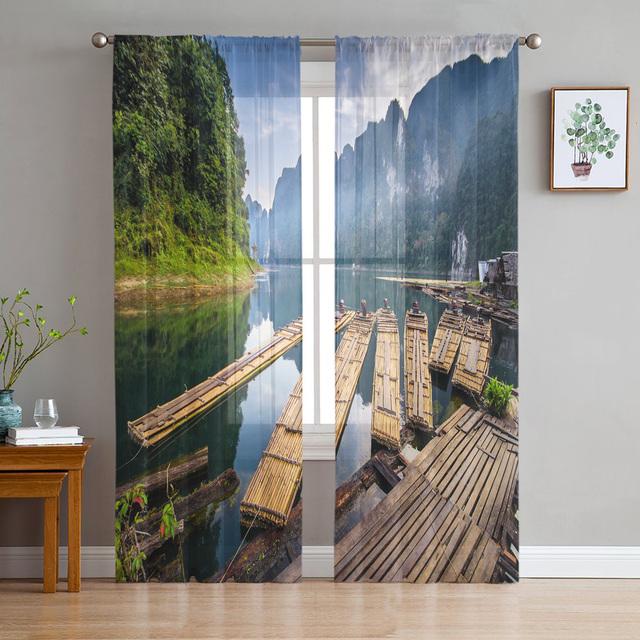 Горный сосновый лес Солнце Тюлевые Шторы для Спальни Современная Вуаль Шторы Украшение Дома Оконные Шторы